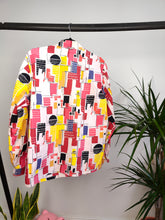Load image into Gallery viewer, Vintage cotton shirt pink wite red crazy print pattern long sleeve button up women S-M