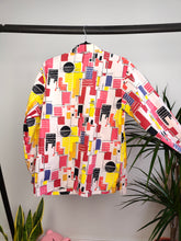 Load image into Gallery viewer, Vintage cotton shirt pink wite red crazy print pattern long sleeve button up women S-M