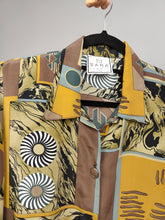 Load image into Gallery viewer, Vintage blouse brown yellow black white geo art print pattern long sleeve button up Sara women UK12 S