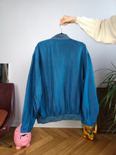 Load image into Gallery viewer, Vintage silk bomber jacket blouson blue light spring summer women unisex men 50 L