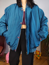 Load image into Gallery viewer, Vintage silk bomber jacket blouson blue light spring summer women unisex men 50 L