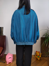 Load image into Gallery viewer, Vintage silk bomber jacket blouson blue light spring summer women unisex men 50 L
