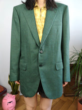 Load image into Gallery viewer, Vintage 100% wool blazer green check pattern jacket women unisex men 48 M
