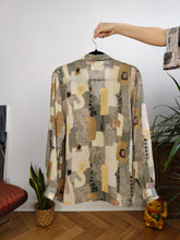 Load image into Gallery viewer, Vintage blouse beige sage cream art print pattern long sleeve button up New Fast women 40 S-M