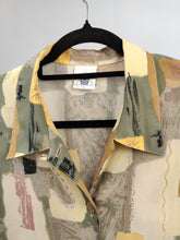 Load image into Gallery viewer, Vintage blouse beige sage cream art print pattern long sleeve button up New Fast women 40 S-M