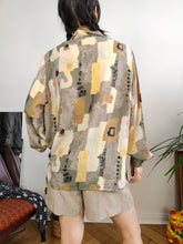 Load image into Gallery viewer, Vintage blouse beige sage cream art print pattern long sleeve button up New Fast women 40 S-M