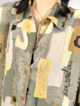 Load image into Gallery viewer, Vintage blouse beige sage cream art print pattern long sleeve button up New Fast women 40 S-M