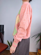 Load image into Gallery viewer, Vintage cashmere lambs wool knit knitted sweater orange argyle diamond pattern pullover jumper women S-M
