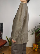 Load image into Gallery viewer, Vintage linen blazer beige brown jacket women unisex men 46 M