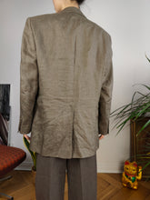 Load image into Gallery viewer, Vintage linen blazer beige brown jacket women unisex men 46 M