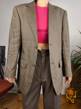 Load image into Gallery viewer, Vintage linen blazer beige brown jacket women unisex men 46 M