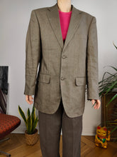 Load image into Gallery viewer, Vintage linen blazer beige brown jacket women unisex men 46 M