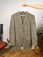 Load image into Gallery viewer, Vintage linen blazer beige brown jacket women unisex men 46 M