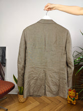 Load image into Gallery viewer, Vintage linen blazer beige brown jacket women unisex men 46 M