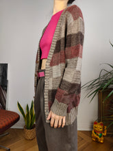Load image into Gallery viewer, Vintage wool mix cardigan check pattern plaid knit knitted jacket brown beige red Italy S-M
