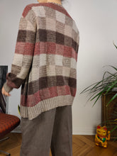 Load image into Gallery viewer, Vintage wool mix cardigan check pattern plaid knit knitted jacket brown beige red Italy S-M