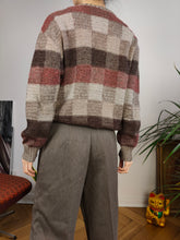 Load image into Gallery viewer, Vintage wool mix cardigan check pattern plaid knit knitted jacket brown beige red Italy S-M
