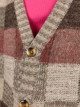 Load image into Gallery viewer, Vintage wool mix cardigan check pattern plaid knit knitted jacket brown beige red Italy S-M