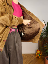 Load image into Gallery viewer, Vintage 100% suede leather bomber jacket tan brown coat unisex women men S-M
