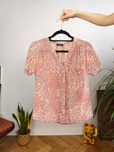 Load image into Gallery viewer, Vintage silk blouse leopard animal print pattern pink short sleeve women S
