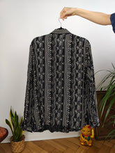 Load image into Gallery viewer, Vintage viscose blouse black white art stripe print pattern long sleeve button up women 44 M
