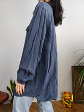 Load image into Gallery viewer, Vintage 100% silk shirt blouse blue navy long sleeve button up plain Rigany 44 M-L