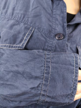 Load image into Gallery viewer, Vintage 100% silk shirt blouse blue navy long sleeve button up plain Rigany 44 M-L