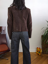 Load image into Gallery viewer, Vintage 100% suede leather jacket brown short crop biker Rosalbar Valentini Italy 42 S