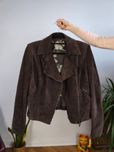 Load image into Gallery viewer, Vintage 100% suede leather jacket brown short crop biker Rosalbar Valentini Italy 42 S