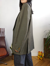 Load image into Gallery viewer, Vintage 100% wool Pierre Cardin designer blazer khaki green brown check checker pattern jacket unisex men 50 M-L