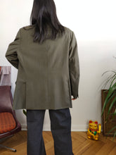Load image into Gallery viewer, Vintage 100% wool Pierre Cardin designer blazer khaki green brown check checker pattern jacket unisex men 50 M-L