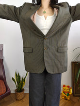 Load image into Gallery viewer, Vintage 100% wool Pierre Cardin designer blazer khaki green brown check checker pattern jacket unisex men 50 M-L