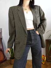 Load image into Gallery viewer, Vintage 100% wool Pierre Cardin designer blazer khaki green brown check checker pattern jacket unisex men 50 M-L