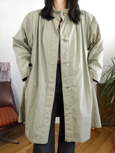Load image into Gallery viewer, Vintage 2-in-1 reversible trench coat light green khaki lining lined midi mid long women M-L