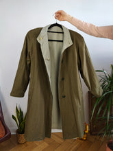 Load image into Gallery viewer, Vintage 2-in-1 reversible trench coat light green khaki lining lined midi mid long women M-L