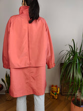 Load image into Gallery viewer, Vintage Marcel Clair orange pink parka coat trench midi long light spring summer women 42 L
