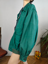 Load image into Gallery viewer, Vintage 90s silk bomber jacket blouson green light spring summer women unisex men 50 L
