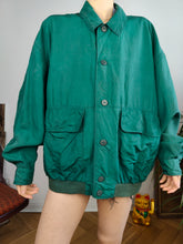 Load image into Gallery viewer, Vintage 90s silk bomber jacket blouson green light spring summer women unisex men 50 L
