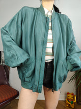 Load image into Gallery viewer, Vintage 90s silk bomber jacket blouson green light spring summer women unisex men 52/54 XL
