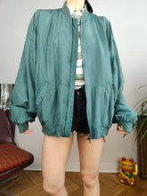 Load image into Gallery viewer, Vintage 90s silk bomber jacket blouson green light spring summer women unisex men 52/54 XL
