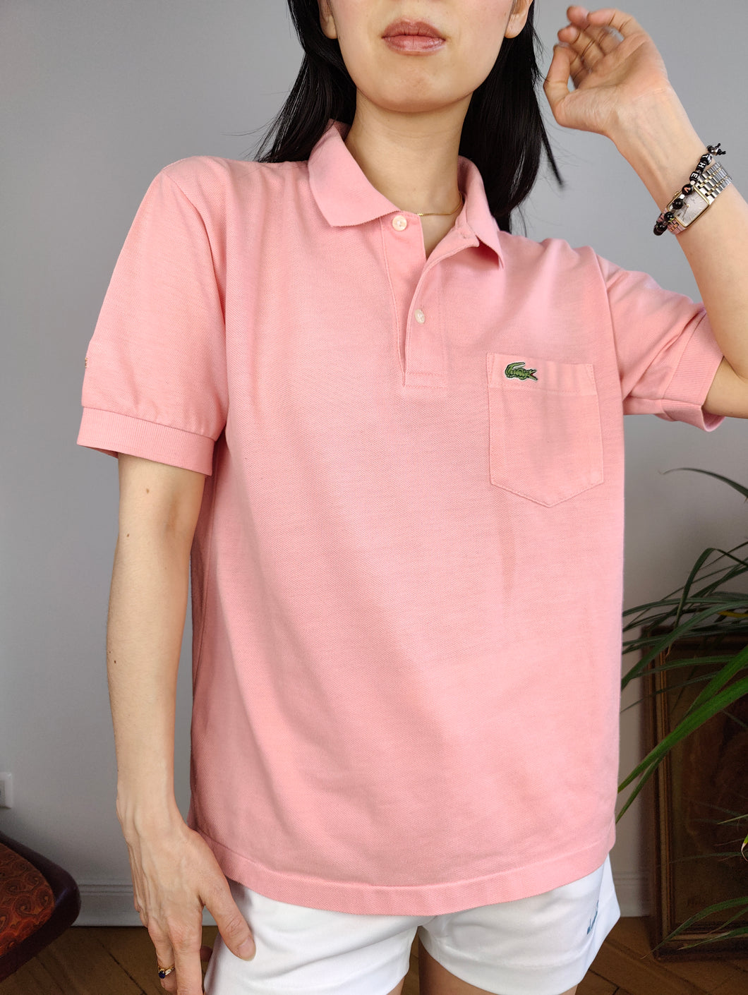 Vintage Lacoste polo shirt cotton pink peach orange short sleeve women S-M