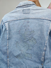 Load image into Gallery viewer, Vintage 90s denim jacket Rifle jeans light blue back print cartoon duck animal women S-M
