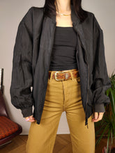 Load image into Gallery viewer, Vintage silk bomber jacket blouson black light spring summer women unisex men M
