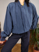 Load image into Gallery viewer, Vintage silk bomber jacket blouson blue light spring summer women unisex men 50 L
