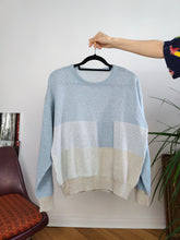 Load image into Gallery viewer, Vintage cotton mix blue knit knitted sweater light block pattern pullover jumper M