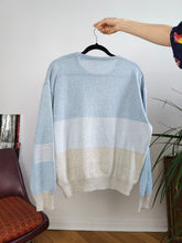 Load image into Gallery viewer, Vintage cotton mix blue knit knitted sweater light block pattern pullover jumper M