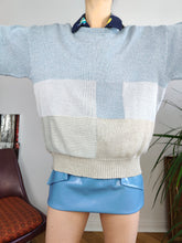 Load image into Gallery viewer, Vintage cotton mix blue knit knitted sweater light block pattern pullover jumper M
