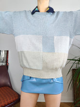 Load image into Gallery viewer, Vintage cotton mix blue knit knitted sweater light block pattern pullover jumper M