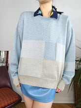 Load image into Gallery viewer, Vintage cotton mix blue knit knitted sweater light block pattern pullover jumper M