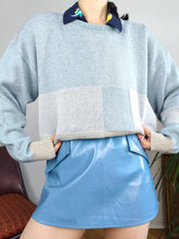 Load image into Gallery viewer, Vintage cotton mix blue knit knitted sweater light block pattern pullover jumper M